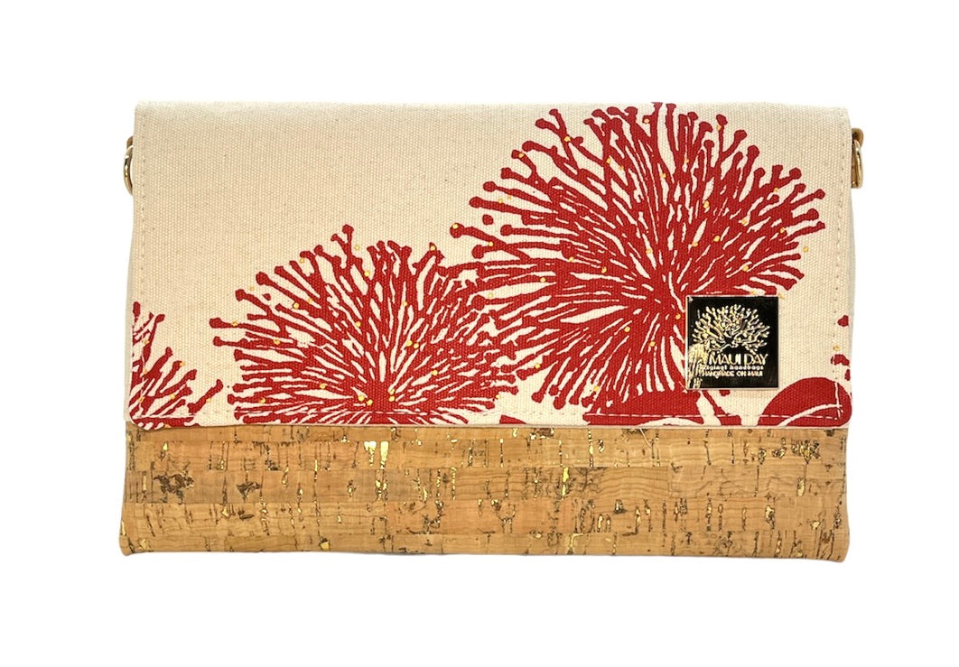 Ohia Lehua Handprinted Foldover Clutch