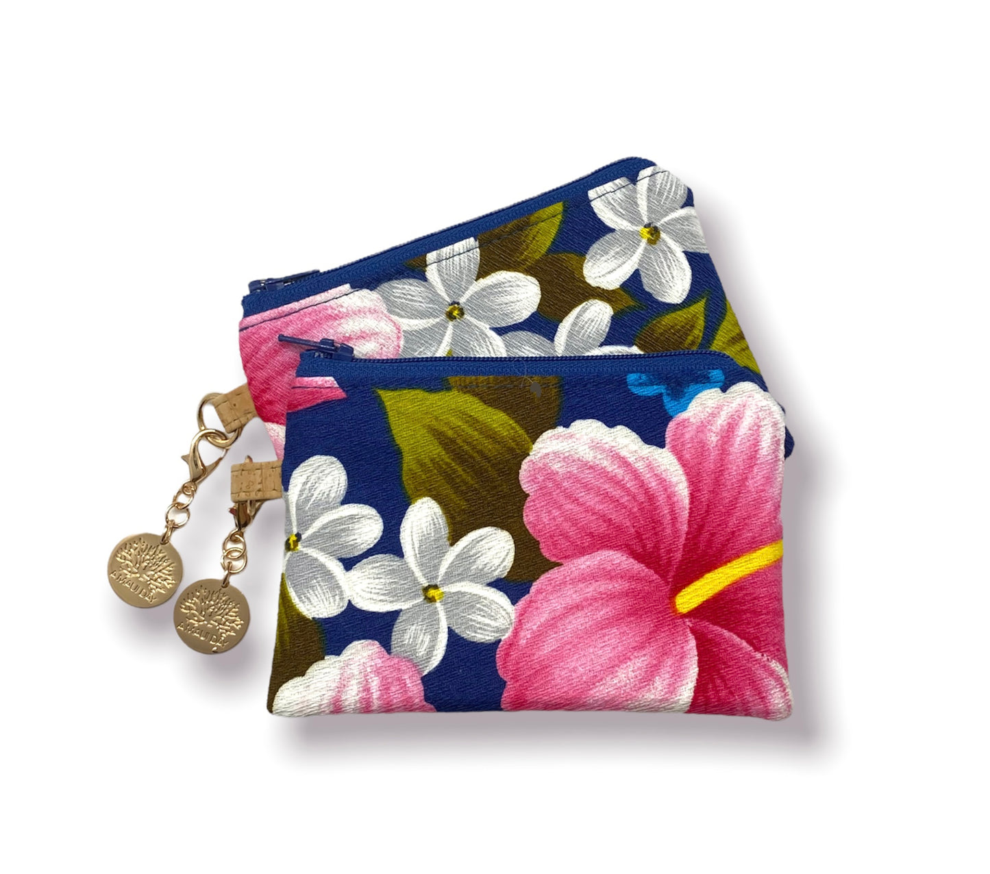 Vintage Mini Keychain Pouch Blue Florals