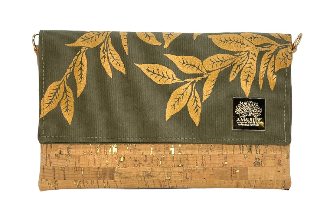 Maile Lei Handprinted Foldover Clutch