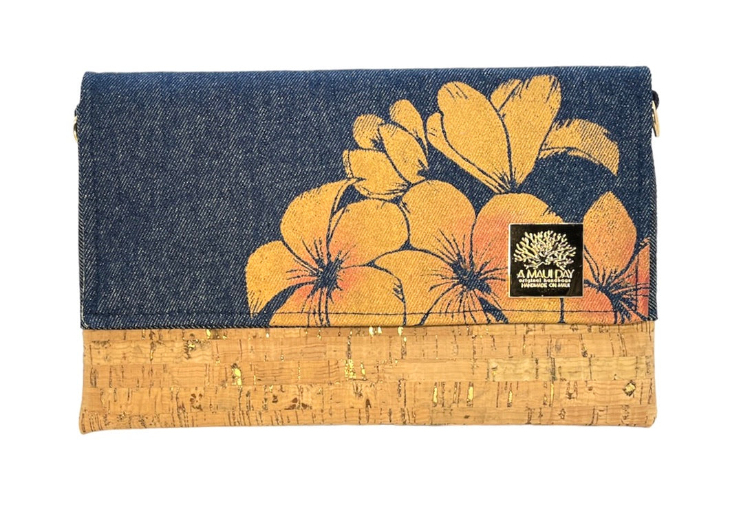 Plumeria Handprinted Foldover Clutch