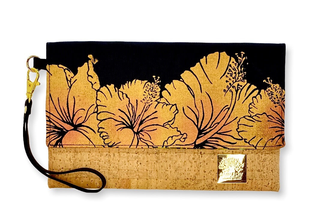 Hibiscus Handprinted Foldover Clutch