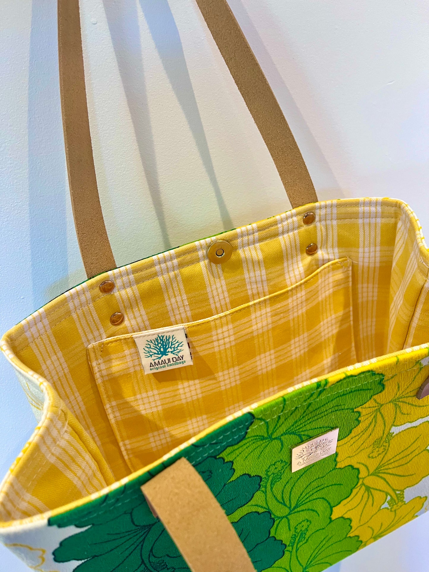 NEW Vintage Tote Hibiscus Green and Yellow