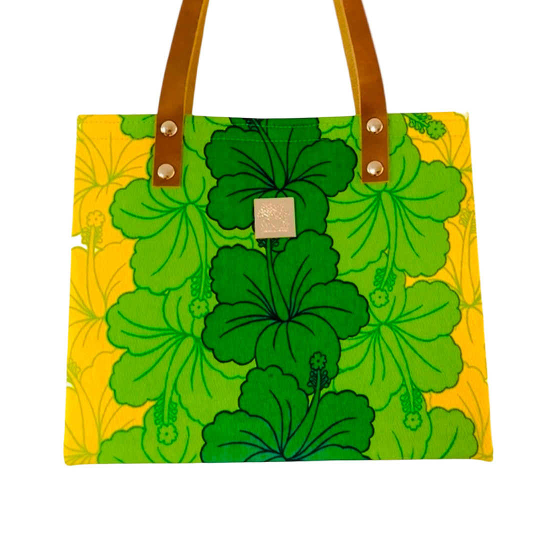NEW Vintage Tote Hibiscus Green and Yellow