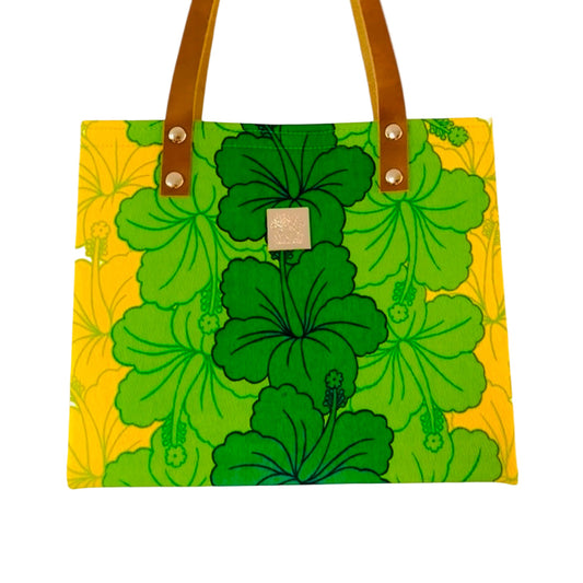 NEW Vintage Tote Hibiscus Green and Yellow