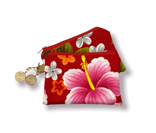 Vintage Mini Keychain Pouch Red Florals