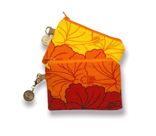 Vintage Mini Keychain Pouch Red Hibiscus
