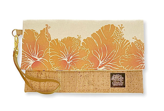 Hibiscus Handprinted Foldover Clutch