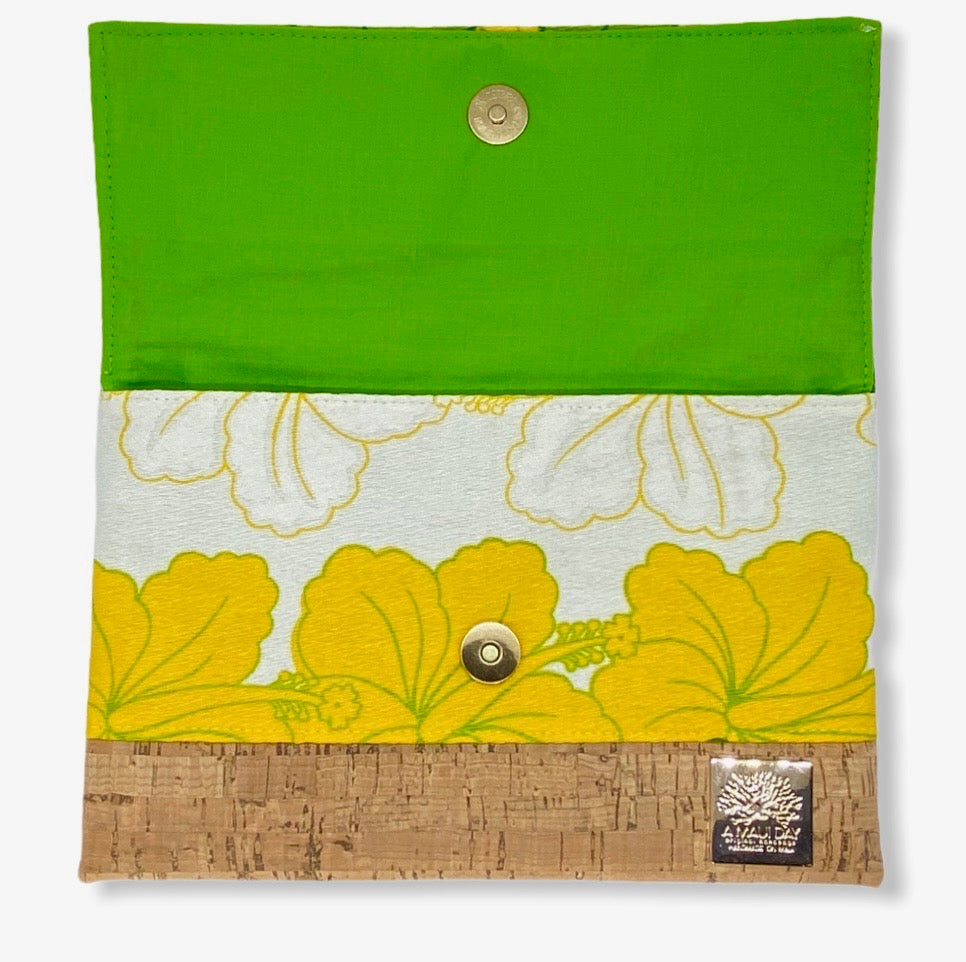 Vintage Green Hibiscus Lei Foldover Clutch