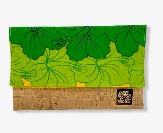 Vintage Green Hibiscus Lei Foldover Clutch
