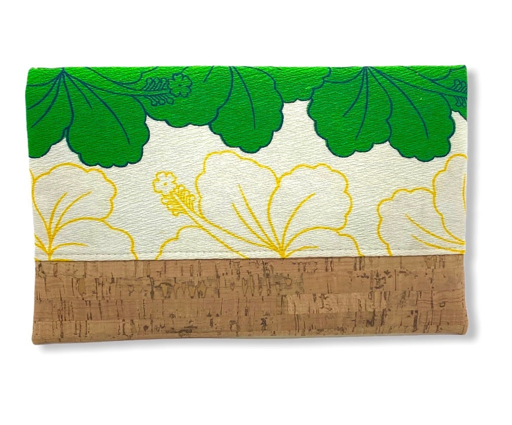 Vintage Green Hibiscus Lei Foldover Clutch