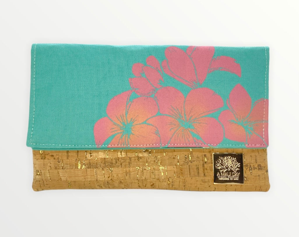 Plumeria Handprinted Foldover Clutch