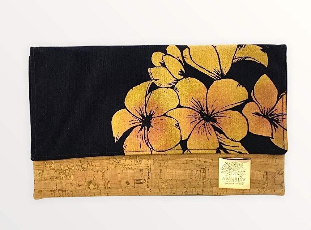 Plumeria Handprinted Foldover Clutch