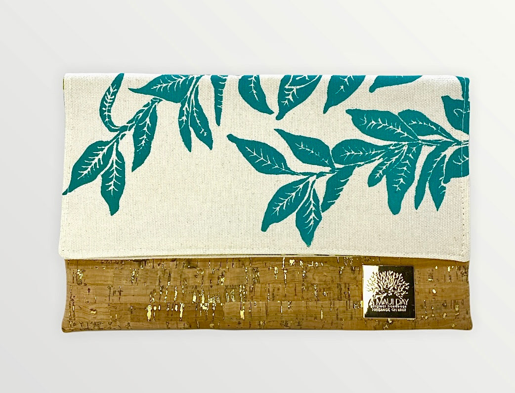 Maile Lei Handprinted Foldover Clutch